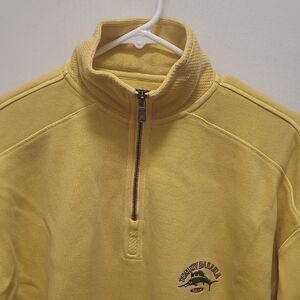 Tommy Bahama Men's Half Zip-Up Cotton Pullover in Yellow Size M